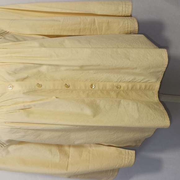 J Jill Pale Yellow Button Down Baby Doll 3/4 Sleeve Embroidered Blouse Size M - Picture 3 of 13